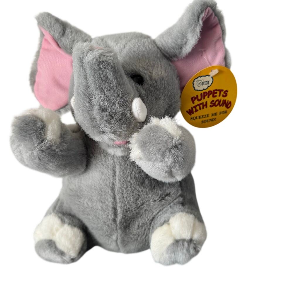 RBI Ron Banafato elephant hand puppet plush gray sounds New With Tags Toy